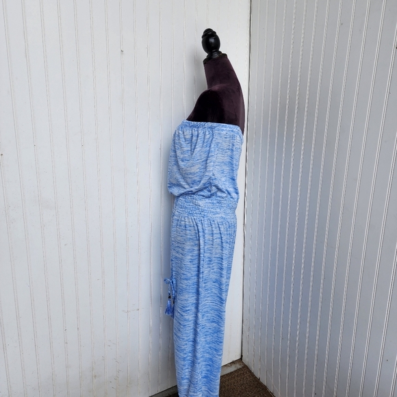 BECCA Strapless Blue Swim Cover Up Midi Dress Slit w Stretch Sz L - Picture 7 of 14